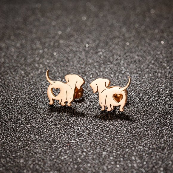 Minimalist Puppy Dog Lover Stainless Steel 18K Gold Plated Ear Studs - Picture 5 of 6